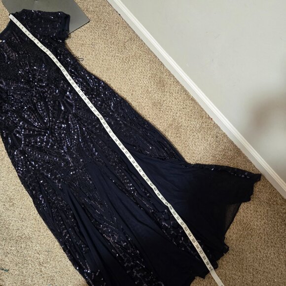 Sz 16W R&M Richards 1875 Sequined Illusion Short-Sleeve Modest A-Line Gown Navy - Picture 11 of 11